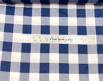 Navy white 1.5” checked Fabric, 100% cotton plaid fabric, plaid navy white cotton fabric, check woven cotton, navy white plaid cotton fabric