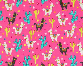 Pink Llama Cactus Cotton Fabric, quilting floral cotton, apparel fabric, 100% cotton fabric, animal print fabric, lama fabric,