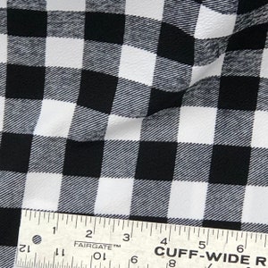 Black white 1” buffalo plaid textured Liverpool stretchy knit fabric, checkered textured Liverpool, stretchy black white squares knit,