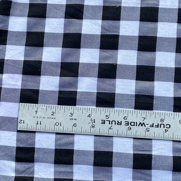 Black white checkered stretchy jersey knit fabric, buffalo plaid stretchy knit, black  squares fabric, black white plaid cotton Lycra knit