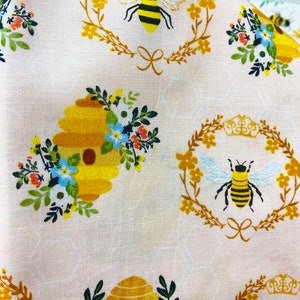 Bee hive floral cotton apparel fabric| yellow floral fabric| Bee fabric| Bee hive fabric | honey bees fabric