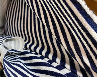 Liverpool Textured Stretchy knit, Navy white Stripes Knit, Liverpool Crepe Knit Fabric, Vertical stripes navy white Knit Fabric by the yard
