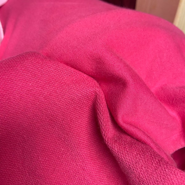 Hot pink French terry knit, knit stretchy  fabric, sewing French terry knit, 60” wide, sold by the yard, soft pink French terry fabric