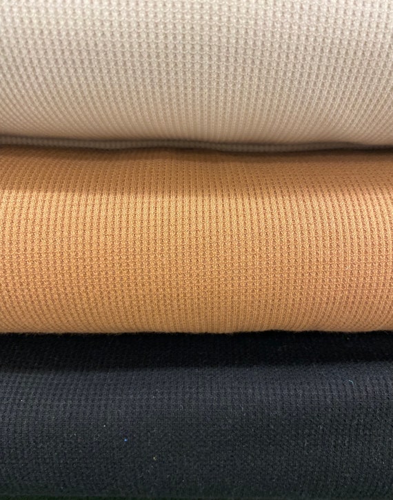 BLACK CAMEL IVORY Waffle stretchy Knit Fabric, thanksgiving Apparel Fabric, fall waffle fabric, apparel fabric,  black Waffle Knit Fabric