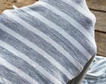 Gray white small stripes Jersey  knit, stretch fabric, gray white stripes fabric, apparel fabrics, stripe knit fabric
