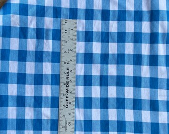 Blue white checkered stretchy jersey knit fabric, buffalo plaid stretchy knit, blue squares fabric, blue white plaid cotton Lycra knit