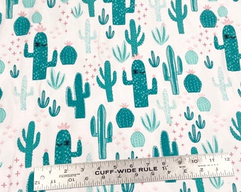 Green cactus polyester spandex 91/9% stretchy knit fabric, Fabric, green white pink cactus fabric, apparel stretchy cactus fabric