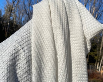 White Waffle stretchy Knit Fabric, kids Apparel Fabric, white soft stretchy waffle fabric, apparel fabric, Waffle Knit Fabric, kids clothing
