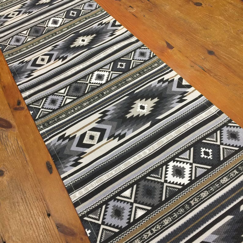 Table Runner Aztec Design Black Grey And White Image 0