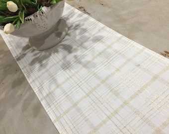 Christmas Table Runner, White and Gold Table Runner,  Wedding Table Runner, Christmas Decorations, Limited Stock at 35cm wide, Handmade