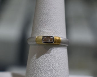 Sterling Silver with Gold Plated Center With CZ tone center