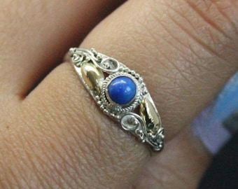 Vintage Lapis Lazuli 14k Gold Plated Silver Ring | Vintage Silver Ring | Midi Ring | Thin Ring | Lapis Lazuli Ring