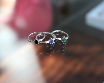 Silver Pear shape Band in malachite and lapis