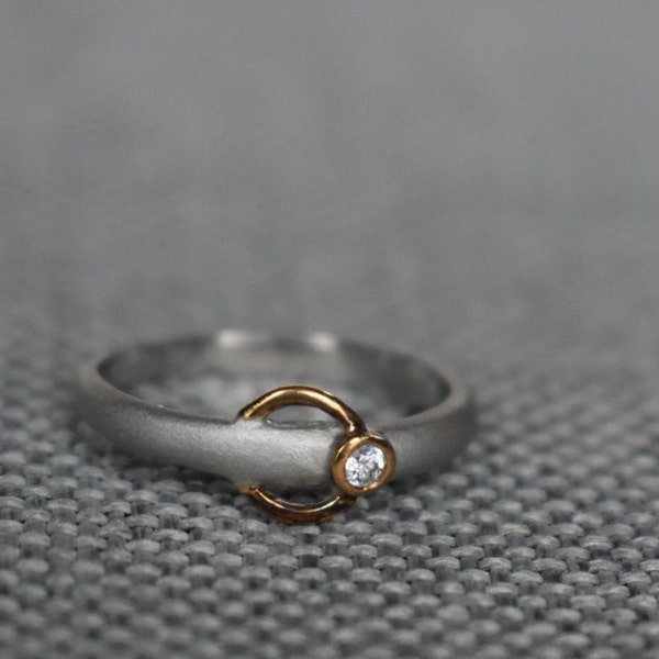 Sterling Silver Ring with 14k Rose Gold Plated Accent w/ Matte Finish