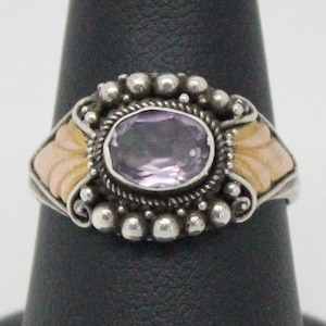 Anillo de plata chapado en oro Vintage Amethyst 14k / Anillo de amatista / Anillo de amatista vintage / Anillo púrpura y plateado