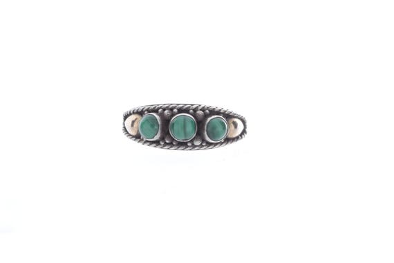 Three stone Malachite silver ring - image 1