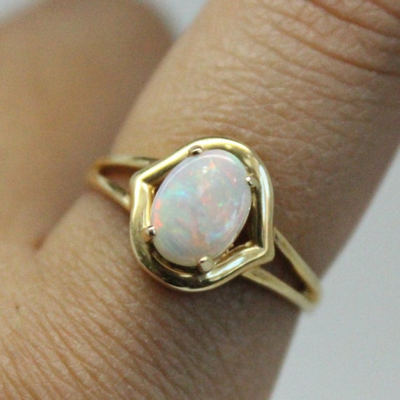 Opal 14k Gold Ring | Thin Gold Ring | Bridesmaids… - image 1