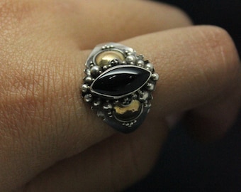 Vintage Black Onyx Silver Ring | Black and Silver Ring | Onyx Ring | Art-Deco Onyx Ring