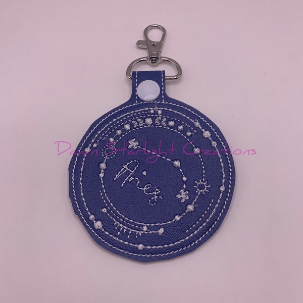 Aries Embroidered Key Fob, Zodiac Constellation Keychain