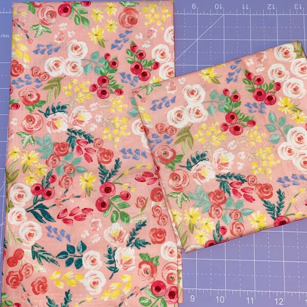 2 pc Flower Market Jen Allyson OOP approx 21”x21” 100% cotton-cotton floral fabric- fabric remnants-pink flowers