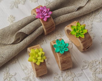 30 set Wood Rustic Napkin Rings Succulents wedding table decorations green bridal shower party decor succulent place card birch napkin rings