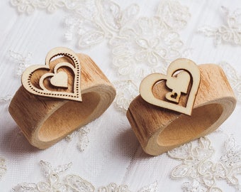 10 set Valentine table decor Wood Rustic Napkin Rings Easter table decor Wedding Rustic bridal shower Heart napkin rings Wood napkin rings