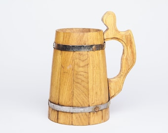 Wood barrel with handle decor Wine beverage Bar storage Vintage Home barware decoration Antique primitive wooden flask keg