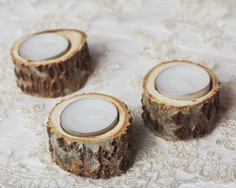 10 set Rustic candle holders Woodland wedding centerpiece Rustic wedding decor Wood home decor Rustic Bridal Shower Wood tealight holders