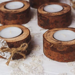 50 set Rustieke kandelaars Valentijnstafel decor Houten theelichthouders Woodland Rustiek bruiloft decor Eco houten home decor Kant tafel decor afbeelding 4