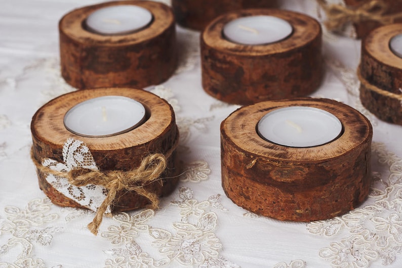 50 set Rustic candle holders Valentine table decor Wood tealight holders Woodland Rustic wedding decor Eco wood home decor Lace table decor image 4