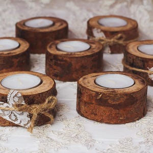 50 set Rustic candle holders Valentine table decor Wood tealight holders Woodland Rustic wedding decor Eco wood home decor Lace table decor image 3