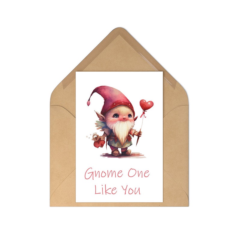 Valentine gnome PNG Gnome with heart watercolor bundle pack of 3 Printable Valentine's card DIY Digital png sublimation Gnome Valentine Card image 2