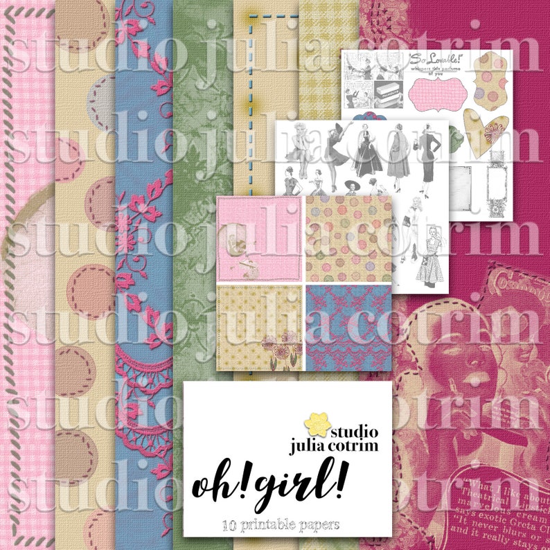 Oh Girl Printable Paper Pack  Scrapbook Paper  Printable image 0