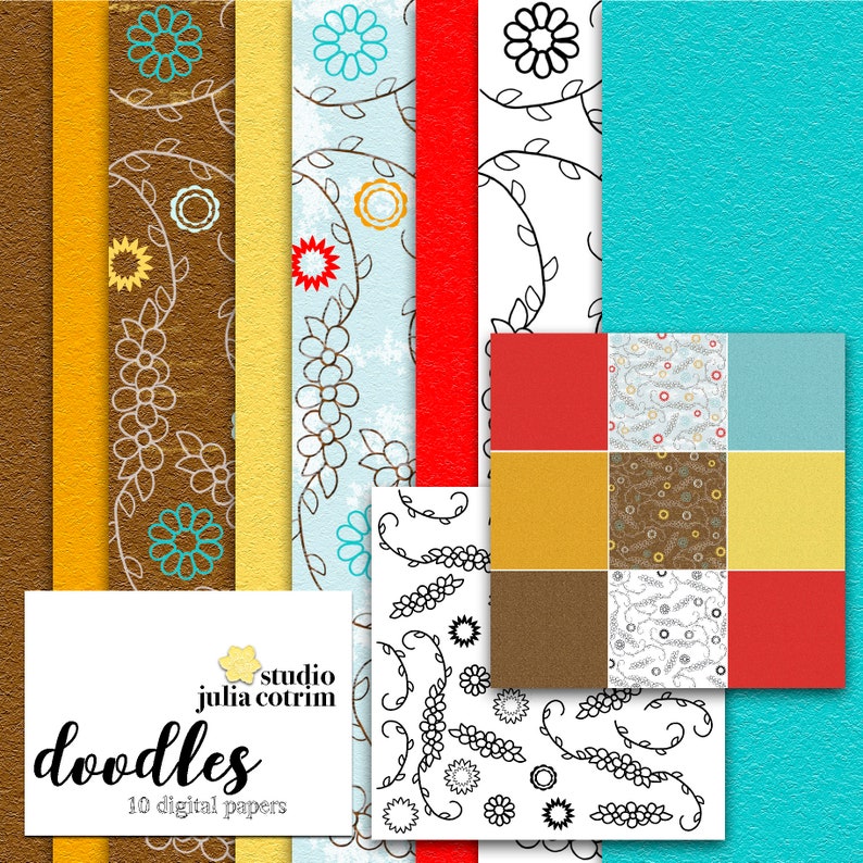 Doodles Printable Paper Pack  Scrapbook Paper  Printable image 0