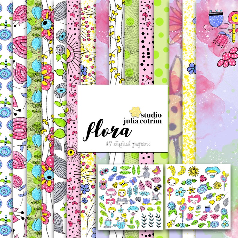 Flora Printable Paper Pack    Scrapbook Paper  Printable image 0