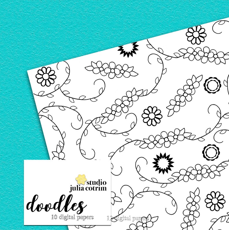 Doodles Printable Paper Pack  Scrapbook Paper  Printable image 3