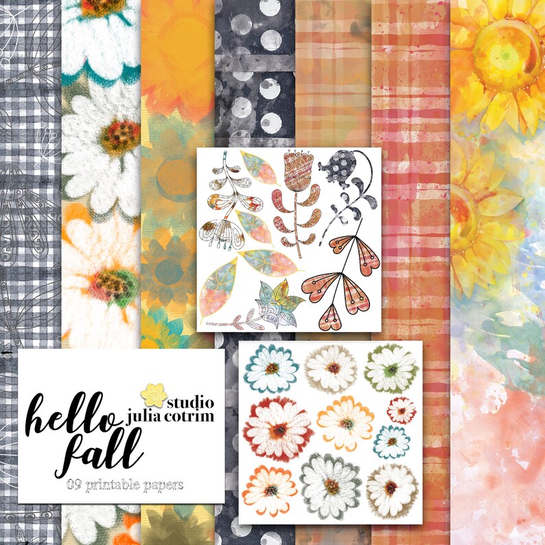 Hello Fall Printable Paper Pack  Scrapbook Paper  Printable image 0