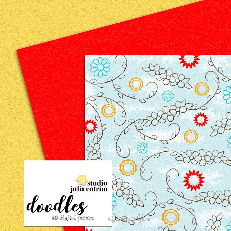 Doodles Printable Paper Pack  Scrapbook Paper  Printable image 2