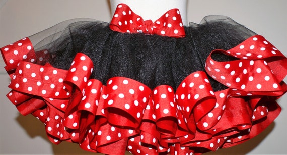 Minnie Mouse Inspired tutu, Minnie Halloween tutu,  Minnie Tutu set, Ribbon trimmed tutu, Polka dot tutu, Birthday tutu, Photo shoot tutu