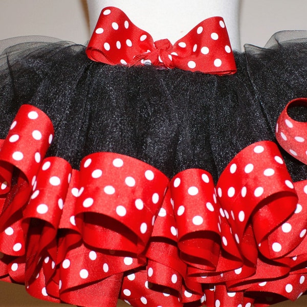 Minnie Mouse Inspired tutu, 2 piece Minnie Tutu set,Ribbon trimmed tutu, Minnie tutu, Polka dot ribbon tutu, Birthday tutu, Photo shoot tutu