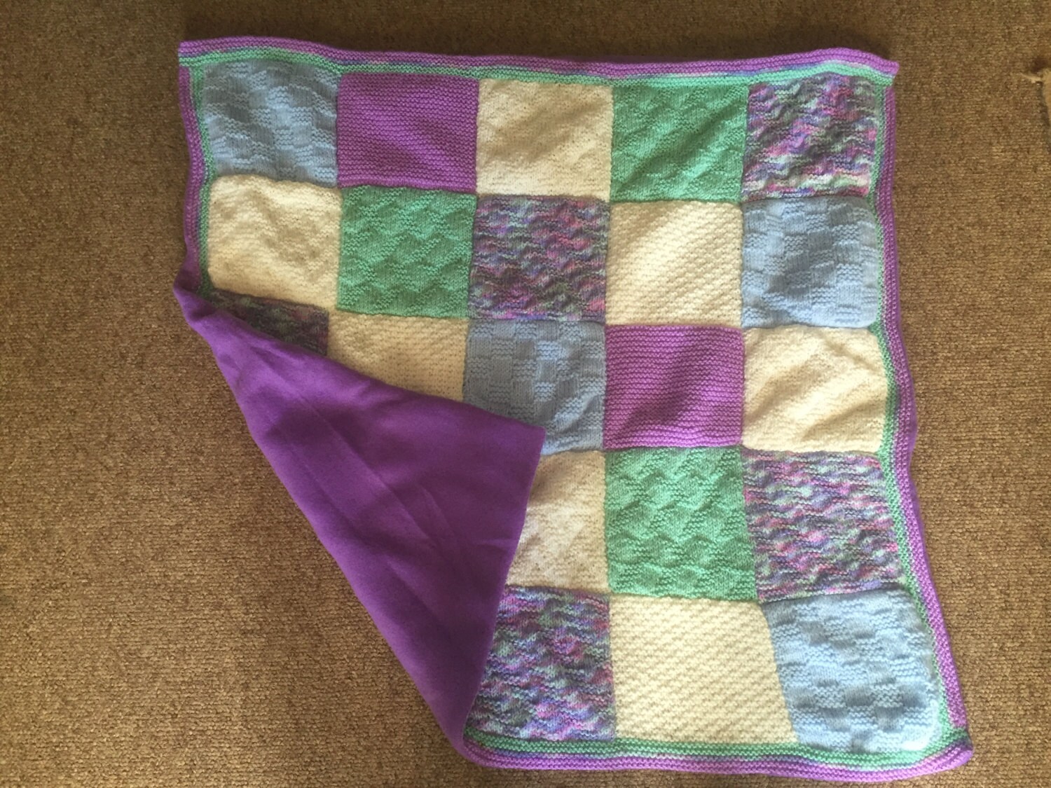 Hand knitted fleece lined baby blanket Etsy