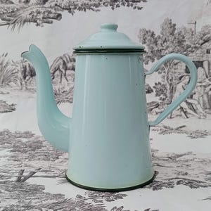 French Vintage Enamel Coffee Pot with Lid