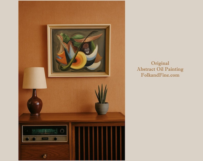 MCM Abstract Cubist Oil Painting Original Signed and Framed