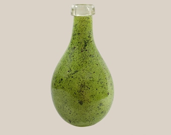Art Glass Tall Green Handblown Bottle