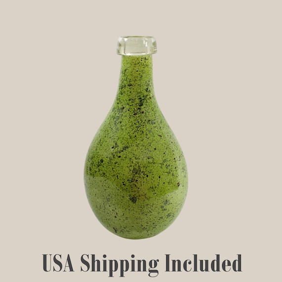 Art Glass Tall Green Handblown Bottle