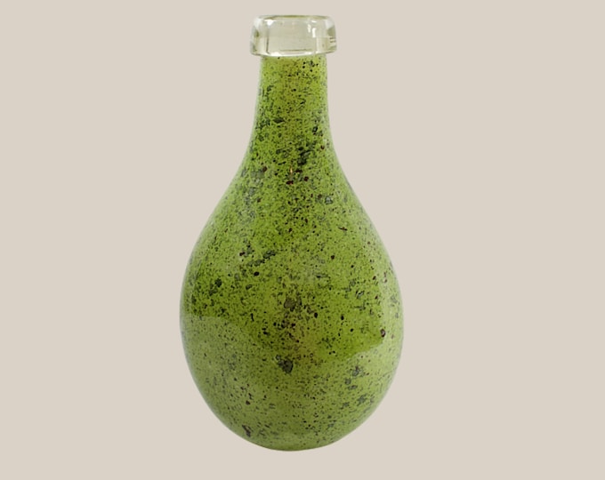 Art Glass Tall Green Handblown Bottle