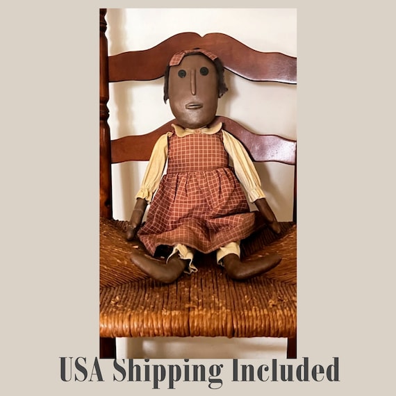 Vintage FOLK ART DOLL Handmade Girl 23 Inches Tall Fabric and Oilcloth