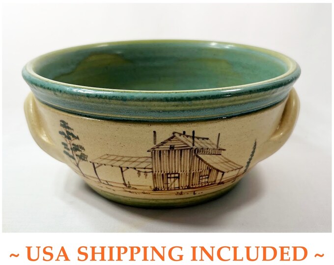 Vintage Winton and Rosa Eugene Pottery Casserole, Cowpens South