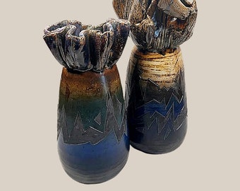 MICHAEL SCHLYER 1999 Pair Large Pottery Vases, Flat Earth Clay Works, Kansas