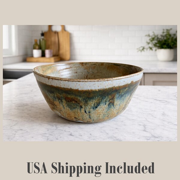 Vintage Studio Pottery Bowl Large Ombre Glazes Signed